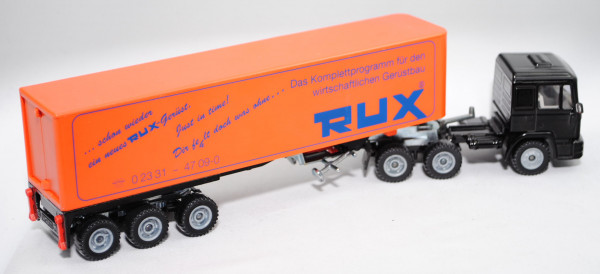 MAN 40.362 (Typ F90, Mod. 86-94) Koffer-Sattelzug, schwarz/orange, ... schon wieder / ein neues RUX-