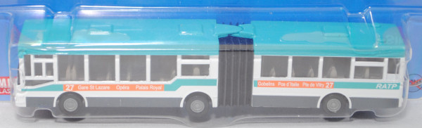 00101 F MAN NG 312 Niederflurgelenkbus (Mod. 95-99), weiß/türkis, 27 / RATP, C9 silbergrau, P29e