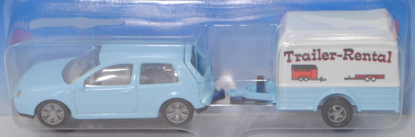 00001 VW Golf IV 1.8 T Highline (Typ 1J, Modell 97-03) mit Anhänger + Plane, blau, SIKU, 1:55, P28a