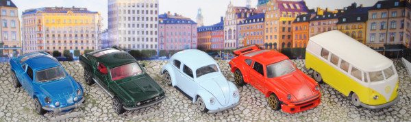 Vintage Giftpack: Renault Alpine A110+Ford Shelby Mustang I+VW Beetle+Porsche 934+VW T1 Bus, mb