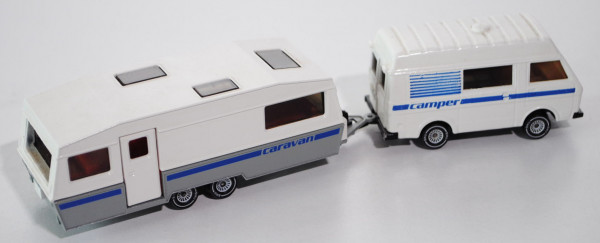 00006 VW LT 28 Camper mit Hochdach (Modell 1975-1986) und Caravan, cremeweiß/hell-mausgrau, Camper /