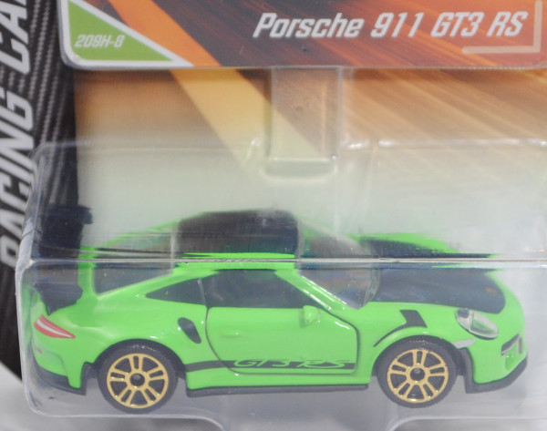 Porsche 911 GT3 RS (Typ 991.1, 4. RS-Gen., Modell 15-17), hell-gelbgrün, Nr. 209H-8, majorette, 1:59