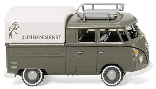VW T1 DoKa Doppelkabine Pritschenwagen mit Plane (Typ 2 T1, Mod. 1963-1967), moosgrau, Wiking, 1:87
