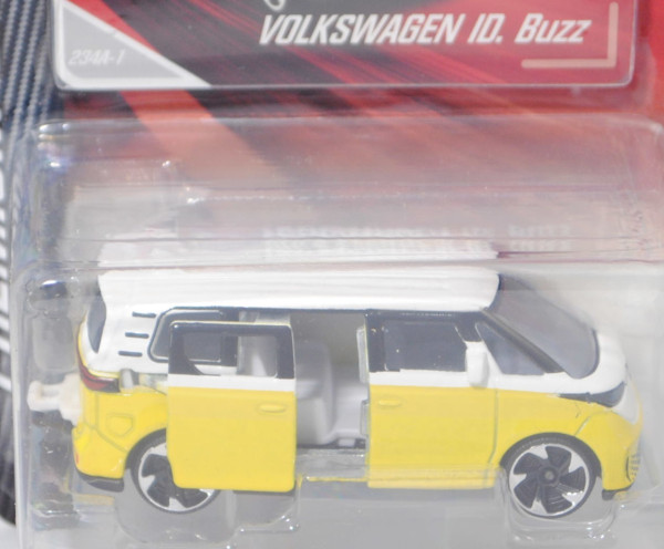 VW ID. Buzz Pro (1. Generation, EBN, Modell 2022-), weiß/gelb, Nr. 234A-1, majorette, 1:65, Blister