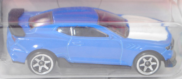 Chevrolet Camaro SS 1LE (6. Gen., Facelift 2018, Mod. 18-19), blau, Motorhaube weiß, majorette, 1:64