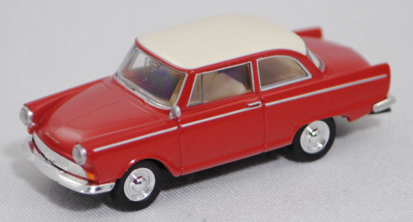 DKW Junior 800 de Luxe (Typ F11 '62-800, Mod. 61-63), rot, Dach hellelfenbein, BREKINA, 1:87, PC-Box