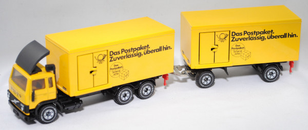00004 Volvo F7 Turbo 6 (Mod. 78-84) DBP Lastzug mit Kofferaufbau (Paketlastzug), gelb/schwarz