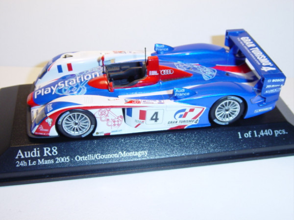 Audi R8R, 24h Le Mans 2005, 4. Platz, Ortelli/Gounon/Montagny, Nr. 4, Minichamps, 1:43, PC-Box