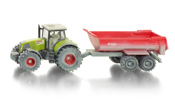 Claas Axion 850 Traktor mit Krampe Halfpipe-Muldenkipper, claasgrün/perlweiß und verkehrsrot/grau, v