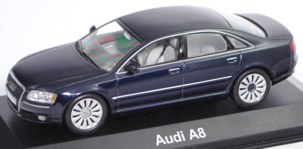 Audi A8 4.2 FSI quattro (D3, Typ 4E, Mod. 05-06), nachtblau, 1 Nabendeckel weg, Minichamps, 1:43, mb