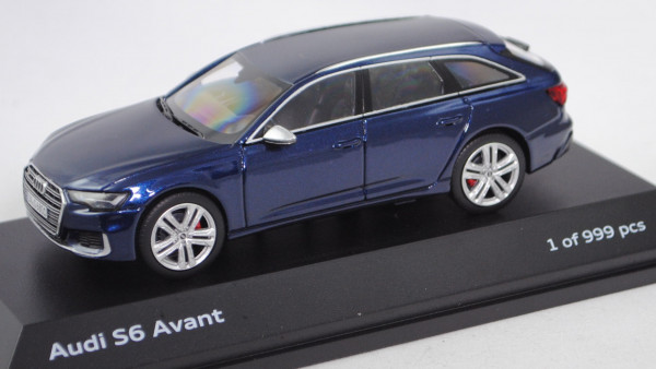 Audi S6 Avant TDI (Baureihe C8, Typ 4K, Mod. 2019-), navarrablau metallic, Jaditoys, 1:43, Werbebox