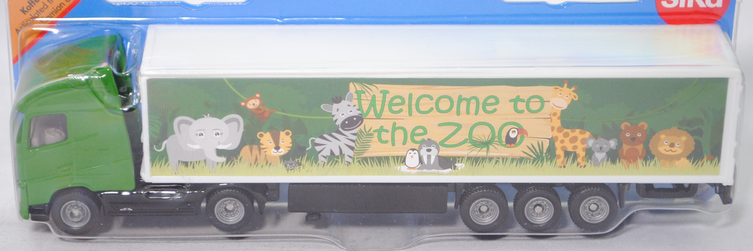 Blister Siku 1627 Volvo Koffer-Sattelzug "Welcome to the Zoo" grün/weiss NEU!°