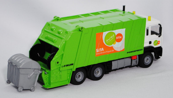 00408 MAN TGA 18.460 M (Modell 2000-2007) Müllwagen, cremeweiß/mattschwarz/gelbgrün, svez / environn