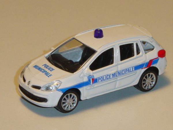 Renault Clio 2007, reinweiß, POLICE MUNICIPALE, Heckklappe zu öffnen, mit Blaulicht, 1:50, Norev, mb