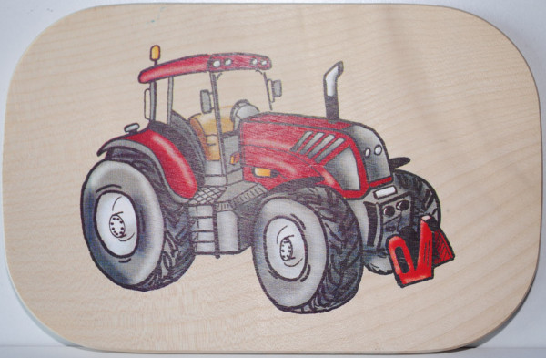 Frühstücksbrettchen aus Massivholz, Abbildung: Traktor in rot