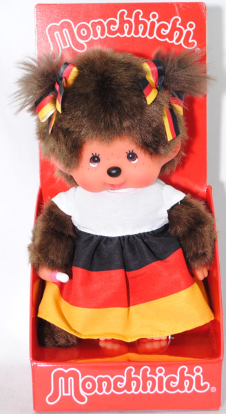 Monchhichi German Dress Girl (Mädchen mit Kleid in deutschen Nationalfarben), 20 cm groß, Sekiguchi