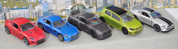 DREAM CARS Metallic: Jaguar F-Type+MB-AMG GT+Nissan GT-R+VW Golf 7 GTI+Ford Mustang, majorette