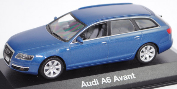 Audi A6 Avant 3.2 (C6, Typ 4F, Modell 2005-2008), stratosblau metallic, Minichamps, 1:43, Werbebox