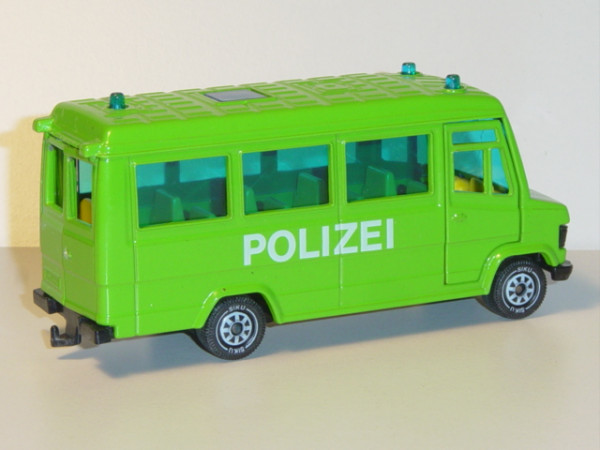 Mercedes-Benz 809 D (Typ T 2 neu, Baumuster: 670) Polizeibus, Modell 1986-1996, gelbgrün, Windschutz