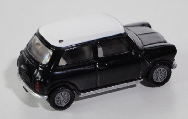 00001 Mini Cooper (Typ MK VI), Modell 1992-1996, schwarz, Dach reinweiß, innen hellgrau, Lenkrad sch