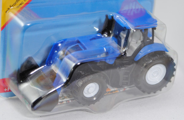 New Holland T8.390 Traktor (Modell 2011-2015) mit Frontlader, hell-signalblau/schwarz, innen lichtgr