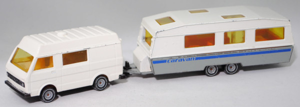 00001 VW LT 28 Camper mit Tabbert Kornett-Weekend 690 TM, weiß, caravan, SIKU, Druck LT weg, vsc