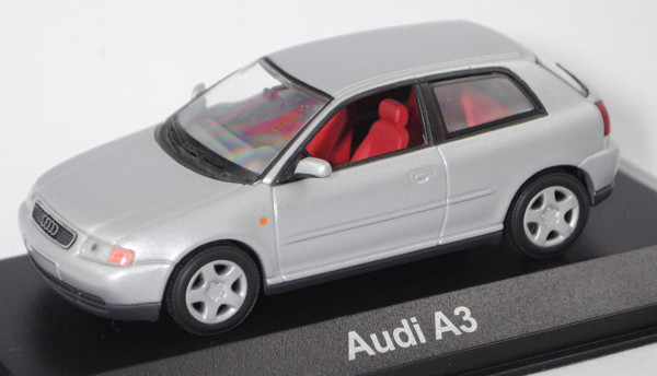 Audi A3 1.8 3-türig (Typ 8L, Vorfacelift, Mod. 1996-2000), alusilber metallic, Minichamps, 1:43, mb