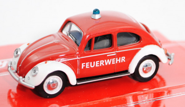 VW Käfer 1500 Limousine Feuerwehr (Typ 11, Modell 1966-1967), feuerrot/reinweiß, FEUERWEHR, Schuco,