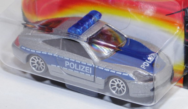 Porsche 911 (Typ 996) (Nr. 209.1), silbergraumetallic/blau, POLIZEI, Türen zu öffnen, majorette, 1:5