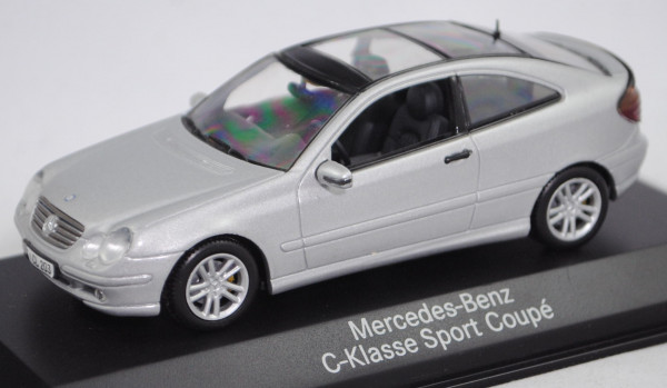 Mercedes-Benz C-Klasse Sportcoupé (CL203, Mod. 01-04), brillantsilber met., Minichamps, 1:43, PC-Box
