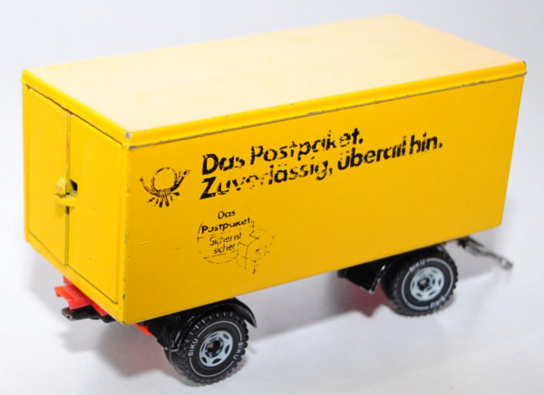 DBP Paketlastzug-Anhänger, signalgelb/schwarz, Das Postpaket. / Zuverlässig, überall hin. / Das / Po