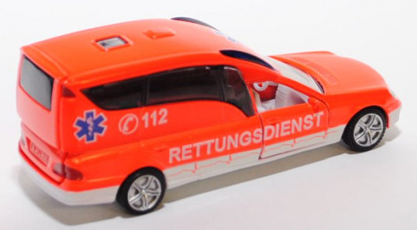 00001 Krankenwagen Binz A 2003, tagesleuchtfarbe/reinweiß, RETTUNGSDIENST C 112, Felgen silber, 1:55