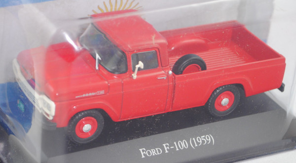 Ford F-100 Styleside 118 inch wheelbase (3. Gen., Mod. 59-61), rot, EDITION ATLAS, 1:43, Hauben-Box