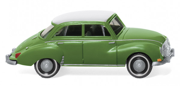 Auto Union 1000 Limousine (Modell 58, Mod. 58-59) (DKW Limousine), maigrün, Dach weiß, Wiking, 1:87