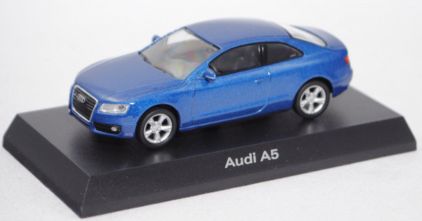 Audi A5 Coupé 3.2 FSI quattro (Typ 8T3, AU484, Mod. 07-11), arubablau, Kyosho, 1:64, Haubenbox