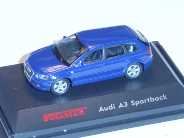 Audi A3 Sportback, Mj. 2008, dunkel-ultramarinblau, Vollmer, 1:87, PC-Box