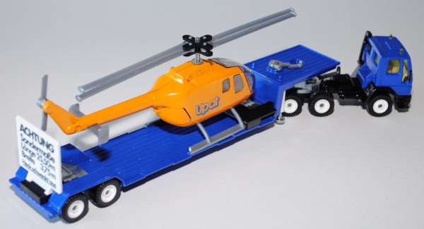 Ford Cargo mit Tieflader und Hubschrauber BO 105, ultramarinblau/schwarz und melonengelb, Upat®, LKW