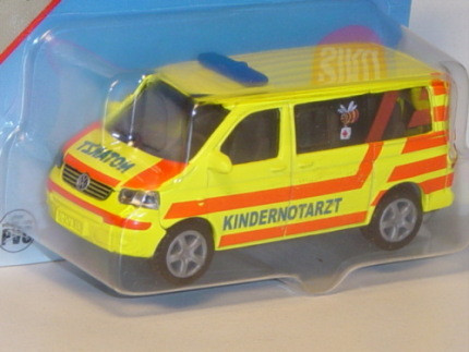00000 VW T5 Caravelle Kinder-Notarztwagen, Modell 2003-2009, leuchtgelb, innen verkehrsgrau, Lenkrad