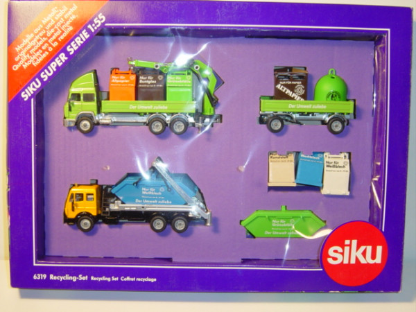 Recycling-Geschenkset bestehend aus: Iveco TurboStar Recycling-LKW-Zug (vgl. 3813) und Mercedes SK R