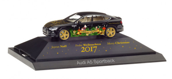 Audi A5 Sportback (Typ 9T / F5, AU493, Mod. 17-) X-MAS 2017, schwarz, Frohe Weihnachten 2017, Herpa