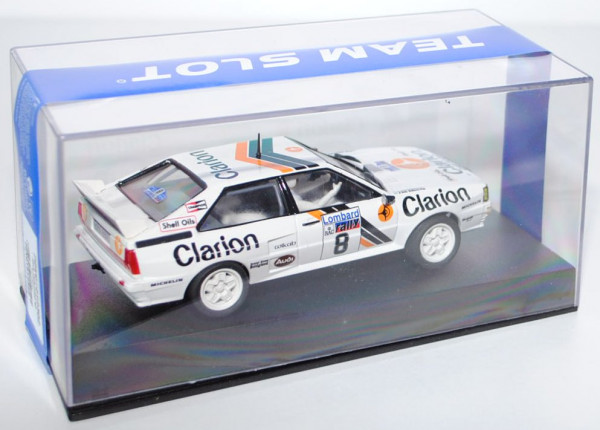 Audi Quattro, weiß, RAC 1985, Eklund/Cederberg, Nr. 8, Clarion, TEAM SLOT, 1:32, PC-Box