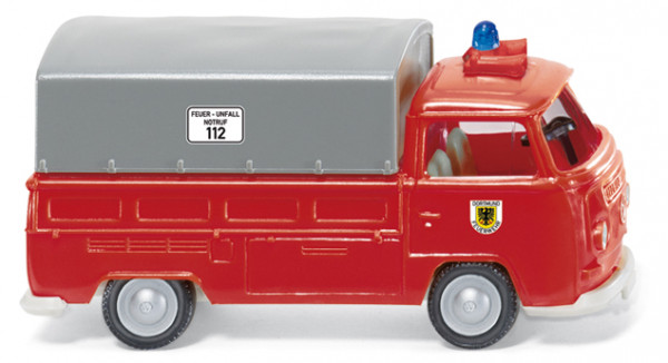 Feuerwehr - VW T2 Pritsche, Modell 1967, rot, Plane moosgrau, DORTMUND / FEUERWEHR, FEUER - UNFALL /