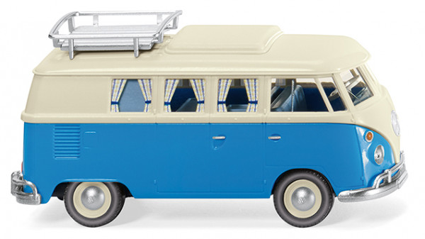 VW Transporter Campingbus (Typ 2 T1, Modell 1963-1967), perlweiß/himmelblau, Wiking, 1:87, mb
