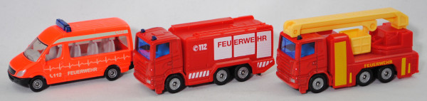 00401 Feuerwehr Set: MB Sprinter II + Scania R380 Tanklöschfahrzeug + Hubrettungsbühne, SIKU, P29e