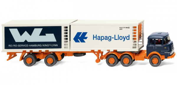 Krupp SF 806 (Mod. 64-68) Kühlcontainersattelzug, stahlblau, Hapag-Lloyd / WL-Logo, Wiking, 1:87, mb