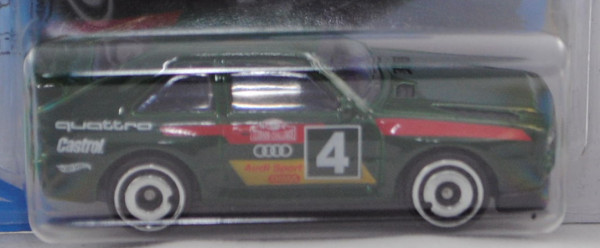 Audi Sport Quattro (Typ 85Q, Modell 1984-1986), moosgrün, Nr. 4, Felgen chrom, Hot Wheels, 1:61, mb