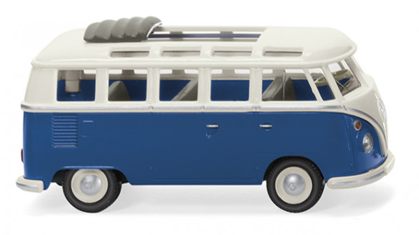 VW Transporter Kombi Samba (Sambabus, Typ 2 T1, Mod. 1963-1967), perlweiß/verkehrsblau, Wiking, 1:87
