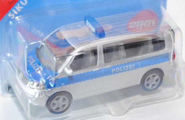 00001 VW T5 Polizei-Mannschaftswagen, Modell 2003-2009, silbergraumetallic/blau, POLIZEI, neuer Druc