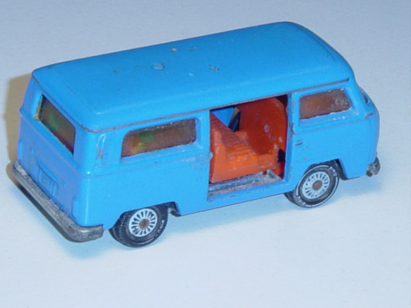 00003 VW Bus (Typ T2b), Modell 1972-1979, himmelblau, Plastiksockel+Tür weg, R11, Modell bespielt