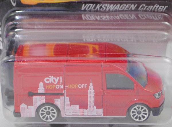 VW Crafter Kastenwagen mit Normaldach (Mod. 17-), rot, city TOUR, majorette, Blister (Audi R8 Taxi)